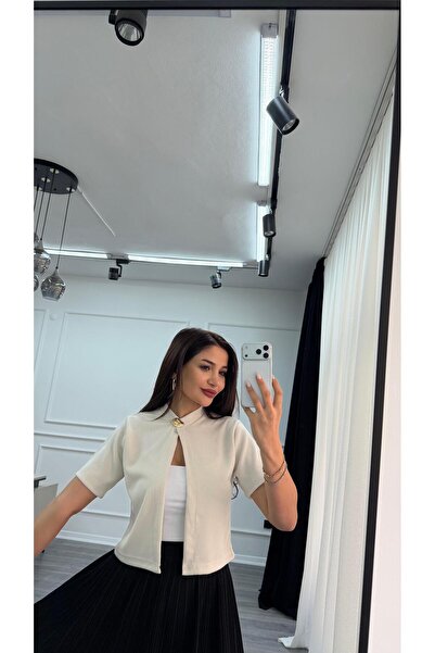 Daves Off-White Knitted Blouse with Front Button Detail