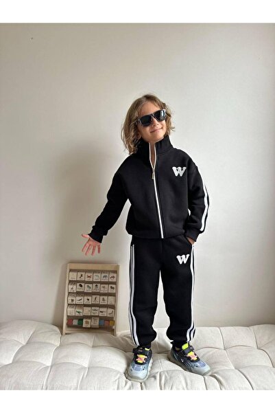 Jolly Kids Boy's W Striped Zippered Sweatshirt Winter Set