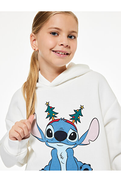 Koton سويت شيرت بقلنسوة وأكمام طويلة مطبوع عليه شعار ستايتش بمقاس كبير