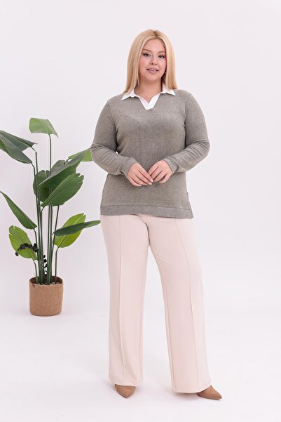 Siyezen Plus Size Polo Neck Soft Sweater
