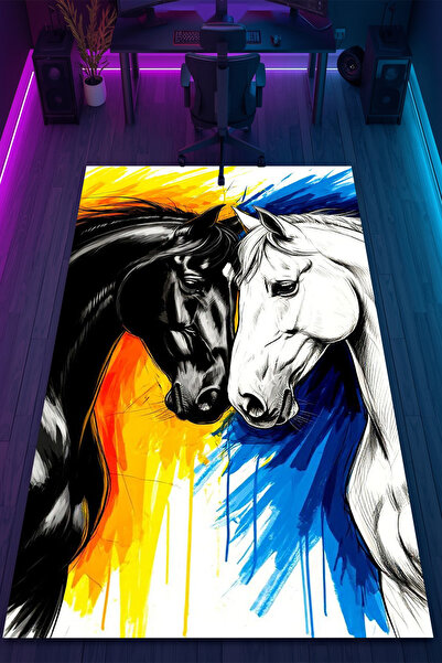 HalıOnline Sanat Artwork Desenli Kaymaz Taban Makinede Yıkanabilir Gaming Oyu...