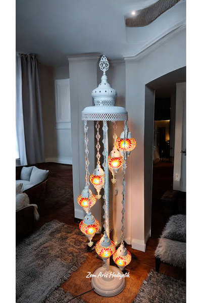 ZEM ARİS HEDİYELİK El Yapımı Otantik Mozaik Beyaz Lambader 7 li