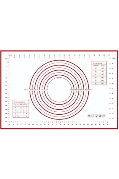 KitchenLand حصيرة خبز سيليكون بيضاء/حمراء 60×40 سم - حصيرة كبيرة غير قابلة للانزلاق للعجين والمعجنات مع دليل قياس