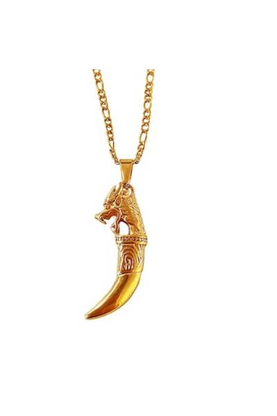 OEM Wolf Tooth Pendant Necklace, Unisex, 22 inch, Gold-Plated Stainless Steel
