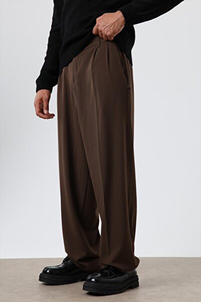 VAMOSCLO Baggy Fit Fabric Pants Coffee