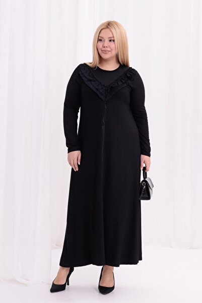 Siyezen Plus Size Ruffled Collar Flared Dress
