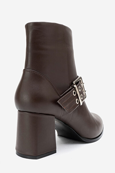 Dericlub Women's Buckled High Heel Boots Real Leather Rc 319 Brown