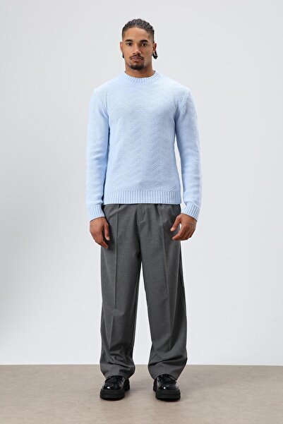 VAMOSCLO Crew Neck Oversized Knitwear Sweater Baby Blue