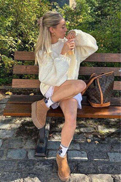 Madmext Ecru Balloon Sleeve Relaxed Fit Women's Knitwear Sweater Mg2602