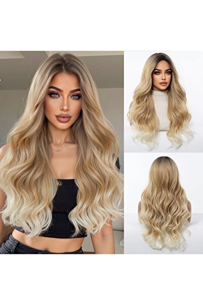 animis beauty Perucă blond miere ombré, fibră sintetică premium cu aspect, pă...