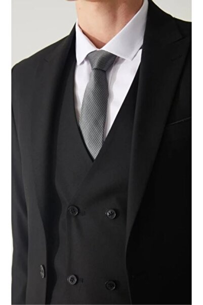 SÜVARİ DÜZ SİYAH KRUVAZE TEK TAKIM ELBİSE YELEĞİ