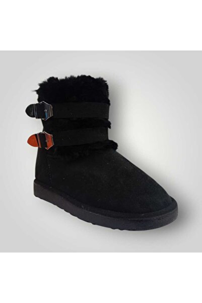 iskarpino Women's Black Suede Buckle Sheepskin Lined Boots