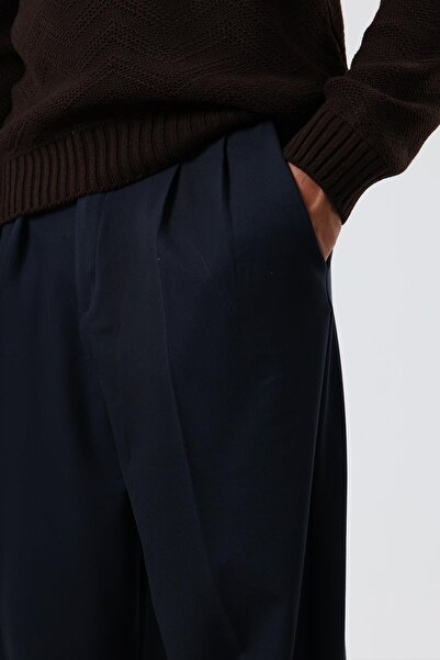 VAMOSCLO Baggy Fit Fabric Pants Navy Blue