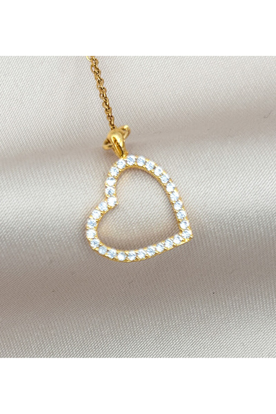 FIORA AKSESUAR قلادة من الفولاذ بلون ذهبي لا يفقد لونه بتصميم قلب مرصع بالأحج...