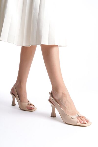 FEMME Lady Women's Thin Heel Buckle Open Back Blunt Toe Classic Heeled Shoes