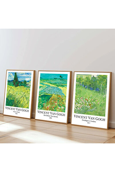 Dekorsiahome 3-компонентен комплект картини на Ван Гог с дървена рамка за хол...