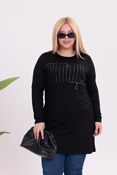 Siyezen Plus Size Zipper Detailed Tunic Blouse