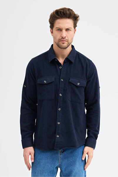 Cosplay Men's Relaxed Fit Sport Collar Lumberjack Flannel Double Pocket Flap Winter Shirt