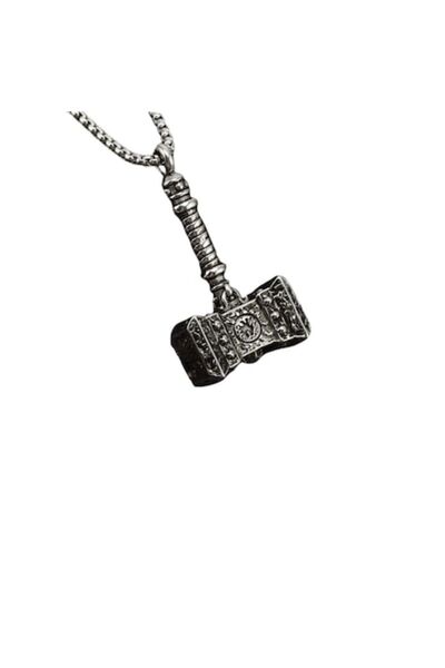 OEM Thor Hammer pendant chain, unisex, 22 inch, silver-plated stainless steel