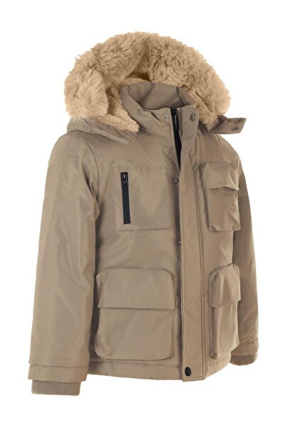 Civil Boys Παλτό με κουκούλα και γούνα 6-9 ετών - Μπεζ 6-7 ετών