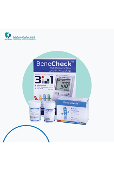 BeneCheck جهاز قياس السكر 3 في 1 مع شرائط اختبار الجلوكوز (2 × 25/علبة)