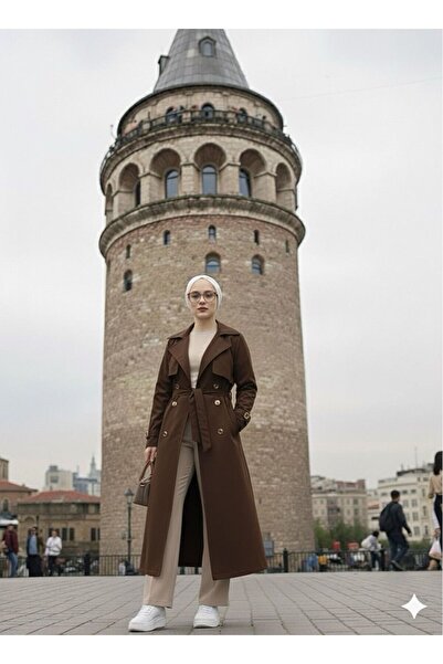 YILMAZBARMAZ Women's Double-Breasted Belted Trench Coat