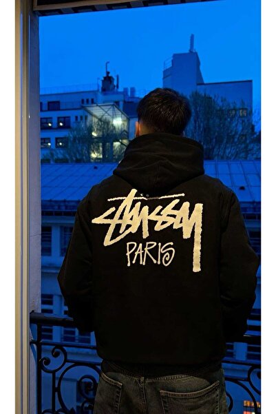 Hunors Sportswear & Company سترة ستويسي باريس مطبوع للجنسين موديل قطن بغطاء رأس