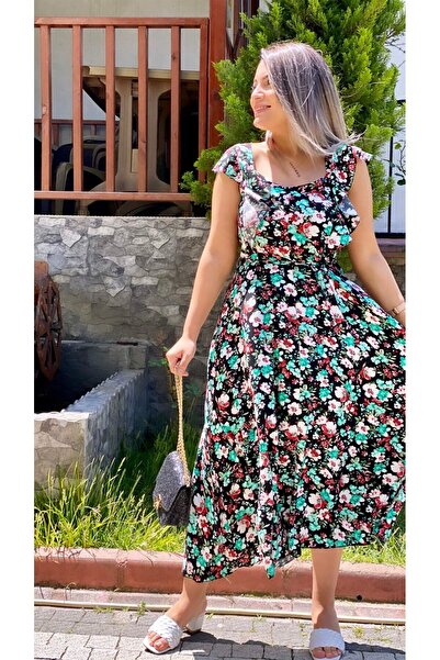 SEDA FİDAN BOUTIQUE Kalp Yaka Asimetrik Viskon Elbise Siyah