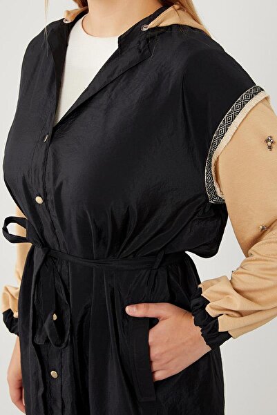 Levidor Μαύρο-καμηλό καμπαρντίνα με κεντημένες λαβές με κουκούλα