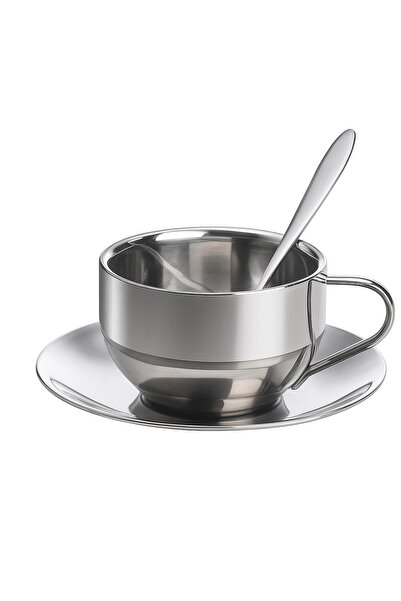 PERLOTUS طقم فناجين قهوة من الفولاذ المقاوم للصدأ بجدار مزدوج سعة 180 مل مع ص...