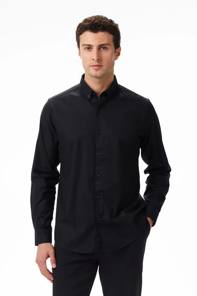 Nautica Ανδρικό μαύρο πουκάμισο με λεπτή εφαρμογή