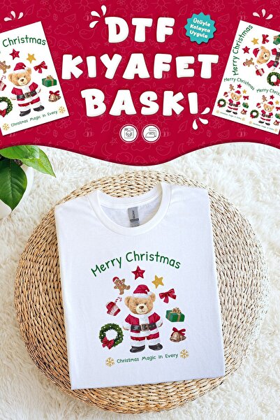 MSticker Yılbaşı Ayısı Temalı Kumaşa Baskı Yapılabilen Özel Tasarım Ütü Ile Y...