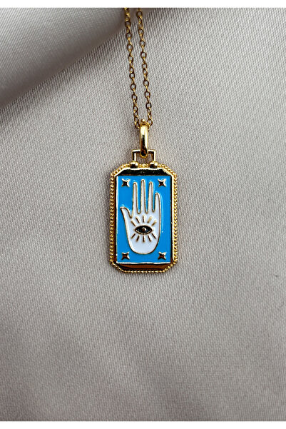 FIORA AKSESUAR قلادة فولاذية زرقاء مصممة يدويًا بلون ذهبي لا يفقد بريقه - مجو...