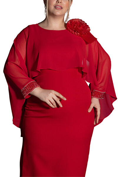 Arden Plus Size Short Evening Dress, Chiffon Cape Sleeve, Black, White Midi Mother Evening Dress, Invitations, Wedding, 44-50