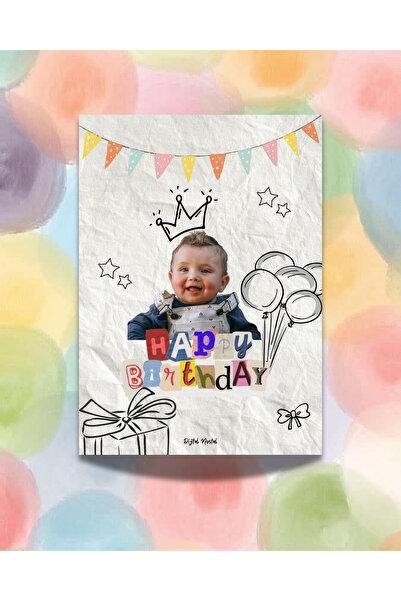 Dijital Nostal Happy Birthday Kişiye Özel Fotoğraflı 10 Adet Kart I Doğum Gün...