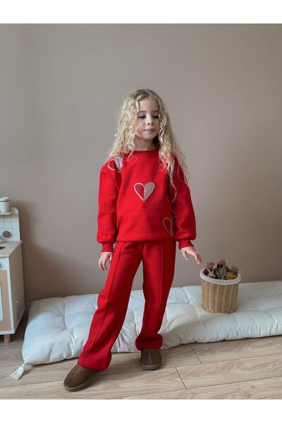 MİLAYS LİFE HOME COLLECTİON Girl's 3-Thread 100% Cotton Thick Combed Cotton Colorful Winter Tracksuit Set