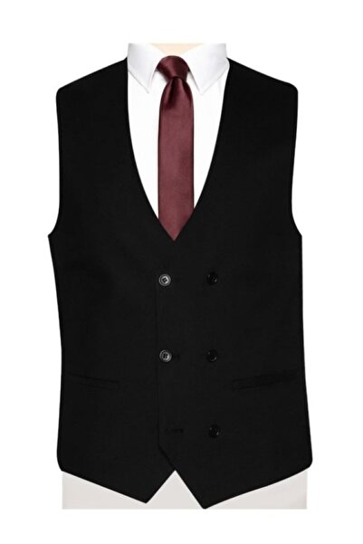 SÜVARİ DÜZ SİYAH KRUVAZE TEK TAKIM ELBİSE YELEĞİ