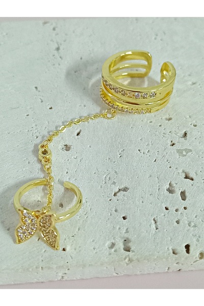 mos&more Stylish Ring with Chain Adjustable Butterfly Joint