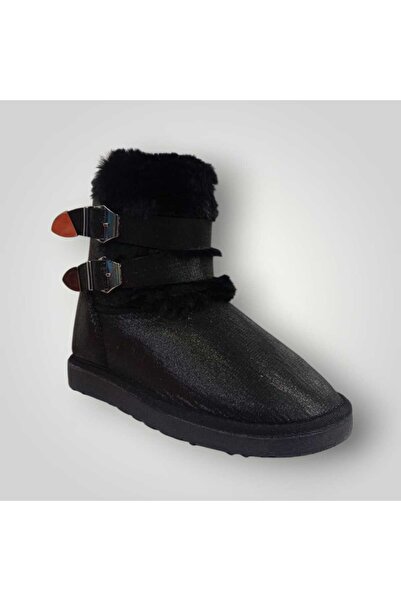 iskarpino Women's Black Buckle Fur Lined Boots