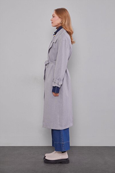 Levidor Καμπαρντίνα με γκρι ριγέ μοτίβο με κούμπωμα με ζώνη