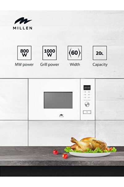 MILLEN MBW 381 WH Microwave Oven, 20L, Glass Finish, Touchscreen & Knob