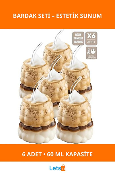 Letsii أكواب شراب صغيرة من الزجاج الشفاف بنقش العنب سعة 60 مل، 6 قطع