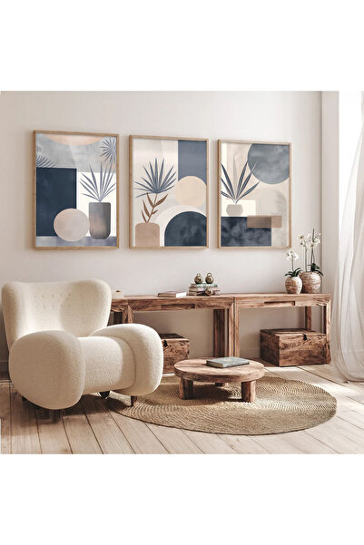 Dekorsiahome 3 Parça Ahşap Çerçeveli Oturma Odası Salon Mutfak Tablo Seti SET3500