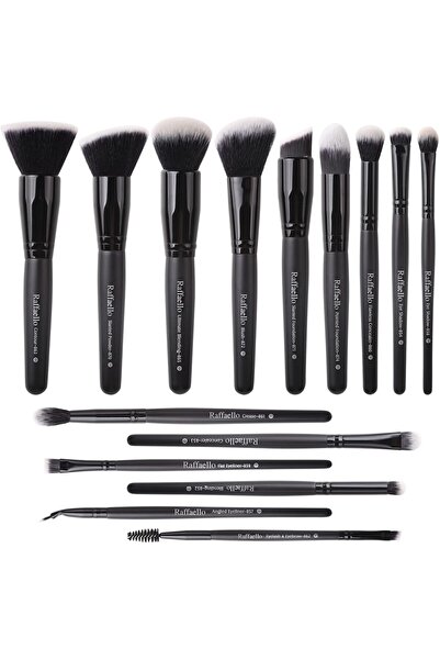 RAFAELLO 15-Piece Kabuki Synthetic Makeup Brush Set - Black