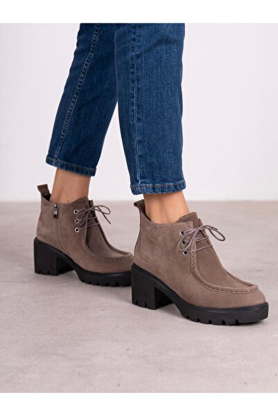 ECENİN BUTİĞİ Arwen Vizon Süet Hakiki Deri Kadın Bot