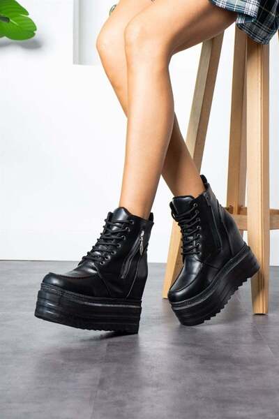 Modanizm Daichi Black Wedge Heeled Boots