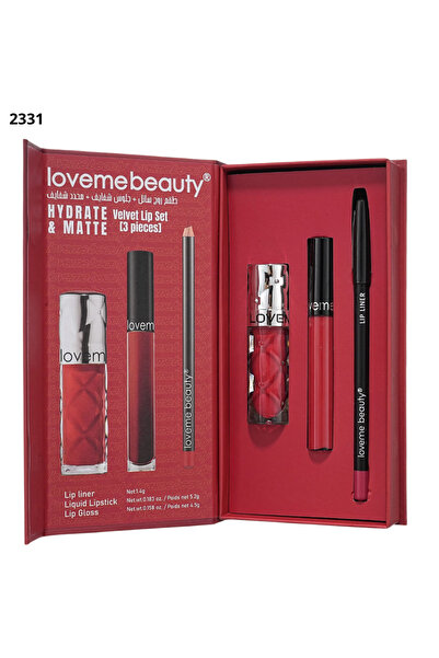 LOVEME BEAUTY مجموعة أحمر شفاه لون ريد فلايم – روج سائل وقلوس محدد شفاه بتركيبة مرطبة ومطفية