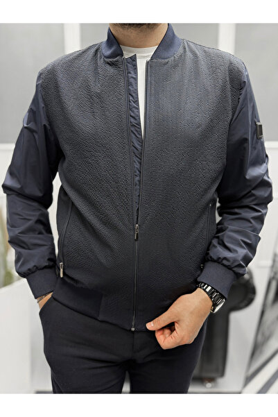 Avni Ceylan Premium Navy Waffle Textured Men's Transitional Jacket