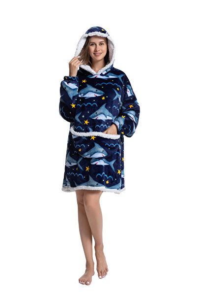 TillyBilly Patura hanorac cu maneci, gluga si buzunare, model NAVY SHARK