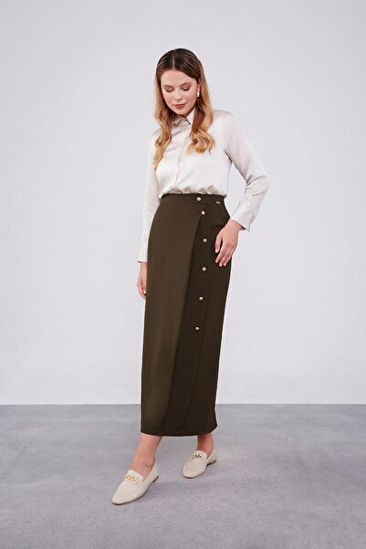 Levidor Khaki Button Detailed Skirt
